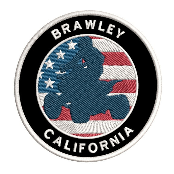 Brawley, California ATV / OHV American Flag 3.5 Inch Iron Or Sew On Embroidered Fabric Badge Patch Extreme Sports Iconic Series