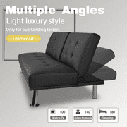 Lacoo Modern Faux Leather Convertible Futon with Cup Holders & Pillows, 65 Black