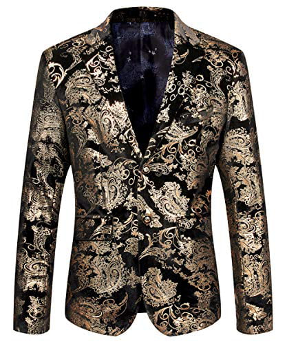 MAGE MALE Mens Dress Party Floral Suit Jacket Notched Lapel Slim Fit Two Button Stylish Blazer