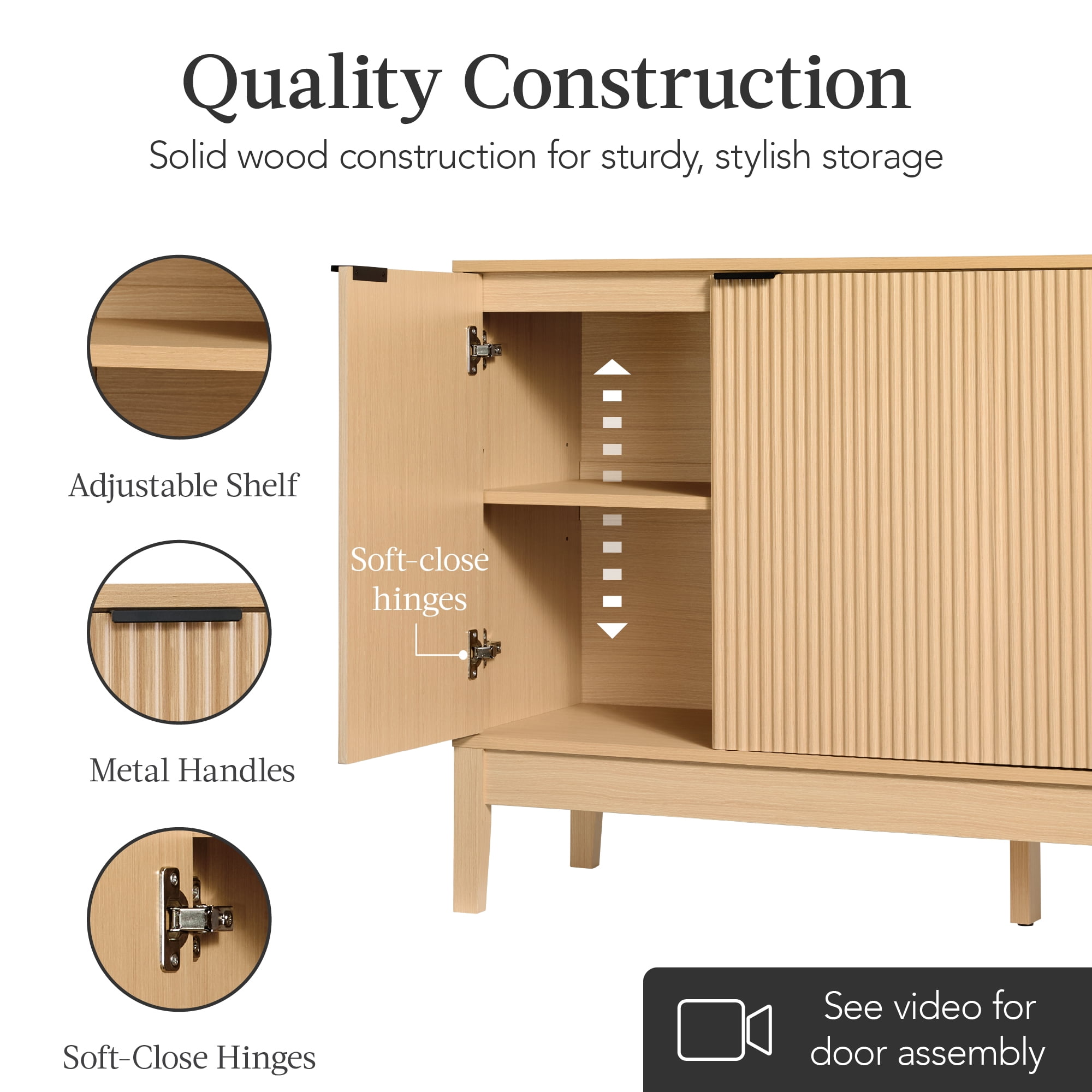Best Choice Products 4-Door Reeded Storage Cabinet w/ Soft-Close Doors, Multipurpose Accent Furniture - Natural