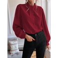 thumbnail image 4 of Women'S Fall Long Lantern Sleeve Blouse Stand Collar Single-Breasted Solid Casual Loose Blouse Tops Wine Red XXL, 4 of 7