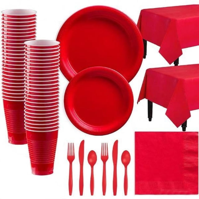 Juego de Vajilla para Fiestas Completo Rojo Adecuado para Bodas y Cumpleaños