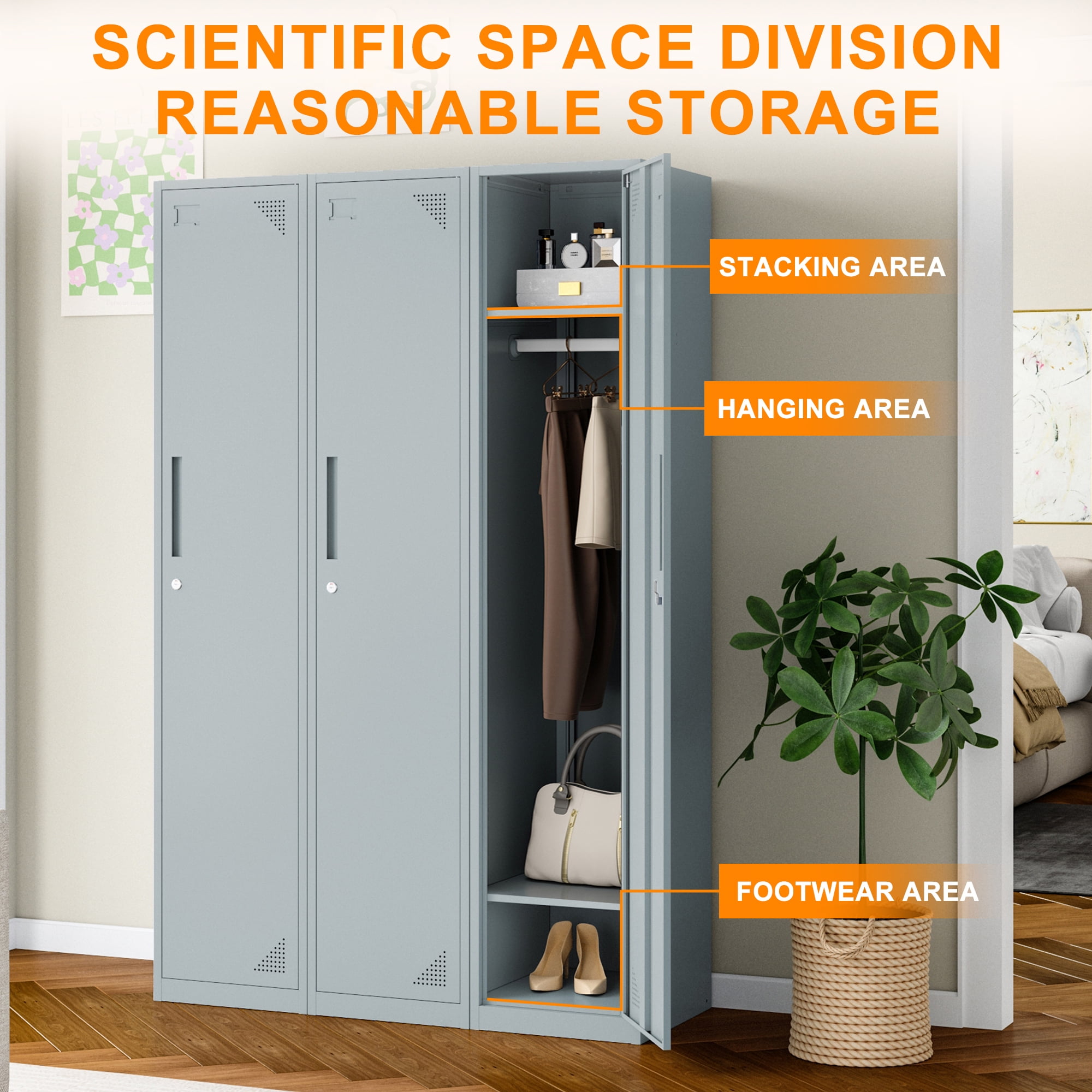 Fesbos Metal Locker 1 Lockable Door,71" Tall Steel Storage Cabinet for School Office Gym Home Employees Staff Sundries Room