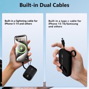 Yoobao Mini Power Bank PD20W Fast Charging with LED Display, 10000mAh Portable Charger with Built-in Cables, 3 Outputs 1 Input Battery Pack Compatible with iPhone 16 15 Samsung iPad, Black