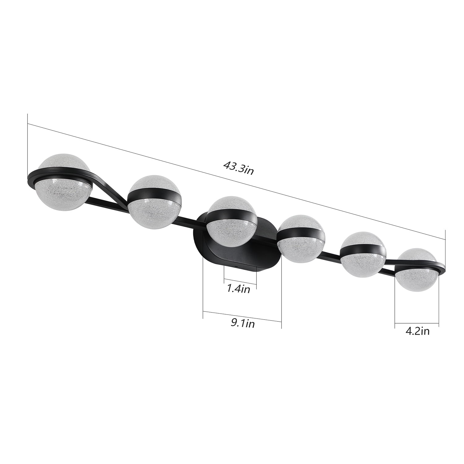 6-Light Black Globe Vanity Light Fixture Modern Round Ball Design for Stylish Bathrooms
