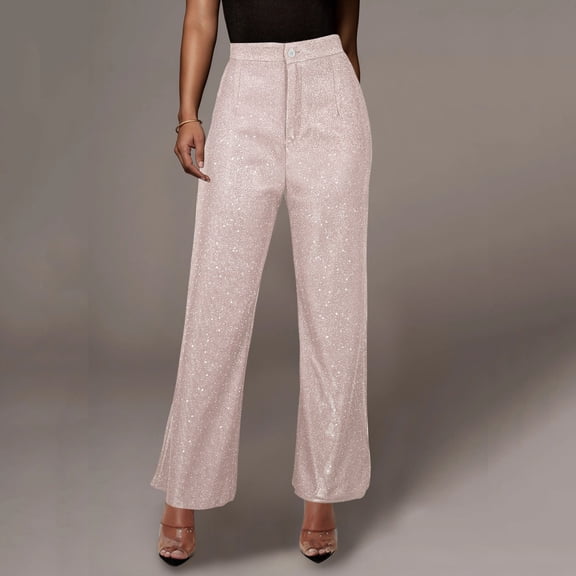Aayomet Womens Pants 2023 New Sequin Party Fashion Casual High Waist Women's Pants Retro Wide Womens Casual Pants Petite Length,Pink M