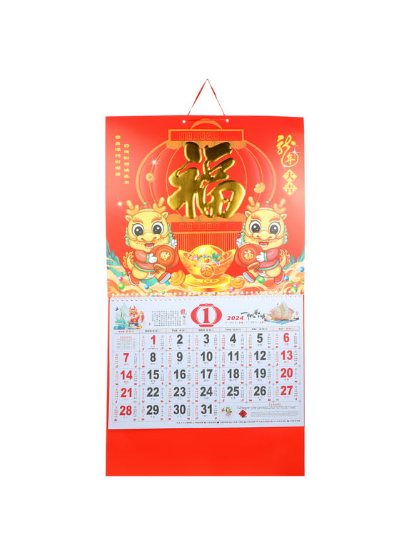 Hanging 2024 Calendar Wall Calendar Pendant Chinese Calendar Hanging Decor Dragon Year Calendar