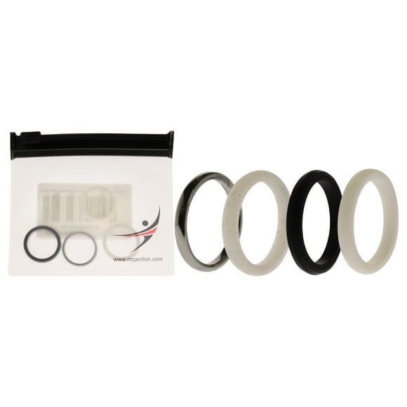Juego de anillos gemelos de boda de silicona de 2 mm - Negro-Blanco de ROQ para mujer - Anillo de 4 x 4 mm