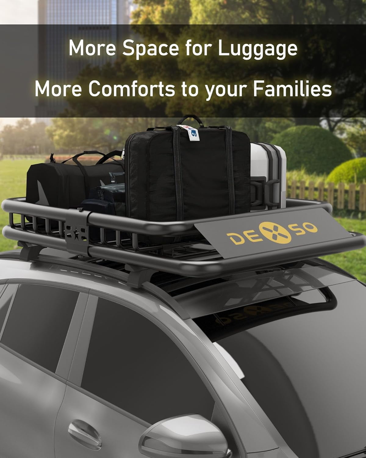 2025 New 51"x36" Universal Roof Rack Carrier Basket, 200 Lbs Capacity Roof Cargo Basket with Extension Luggage Holder Basket Heavy Duty for SUVs, Trucks, Vehicles