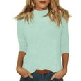 thumbnail image 3 of Lumtrix Mock Turtleneck Tops for Women Fall Plain 3/4 Sleeve T Shirt Relaxed Fit High Neck Blouses Dressy Casual Undershirt Sky Blue 2XL, 3 of 7