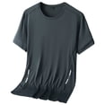 thumbnail image 3 of Men's Running T-Shirt with Reflective Striped, Short Sleeve Sports Breathable Tee Tops for Outdoor Dark Gray XXL, 3 of 8