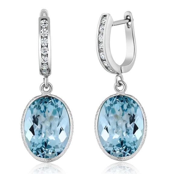 Gem Stone King 14.00 Cttw Blue Topaz 925 Sterling Silver Dangle Earrings for Women | Gemstone Birthstone | Oval 14X10MM