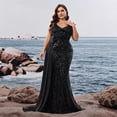 thumbnail image 6 of AURA Plus Size Evening Dress Sequin V Neck Ruffle Sleeve Party Long Slim Fit Black Polyester 0XL-4XL, 6 of 7