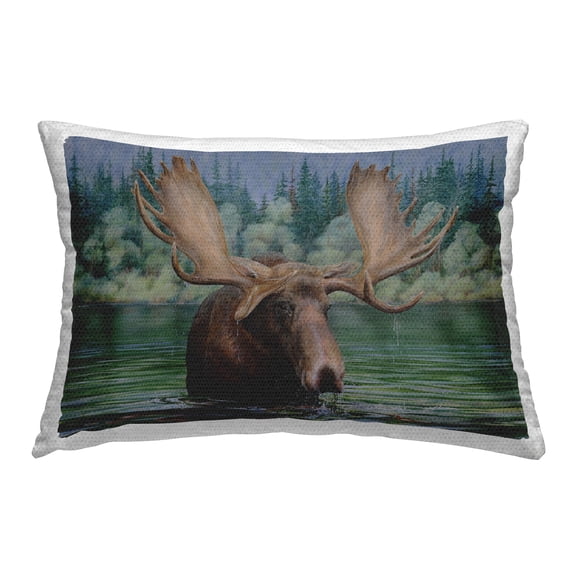 Stupell Industries Moose Swimming in Lake Design by Valerie Rogers Outdoor Printed Pillow