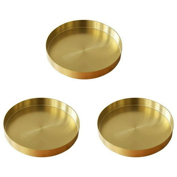 3X Round Gold Tray,Metal Decorative Tray Makeup Tray Organizer for Vanity,Bathroom,Dress,Matte Brass Finish, 4.9 Inch