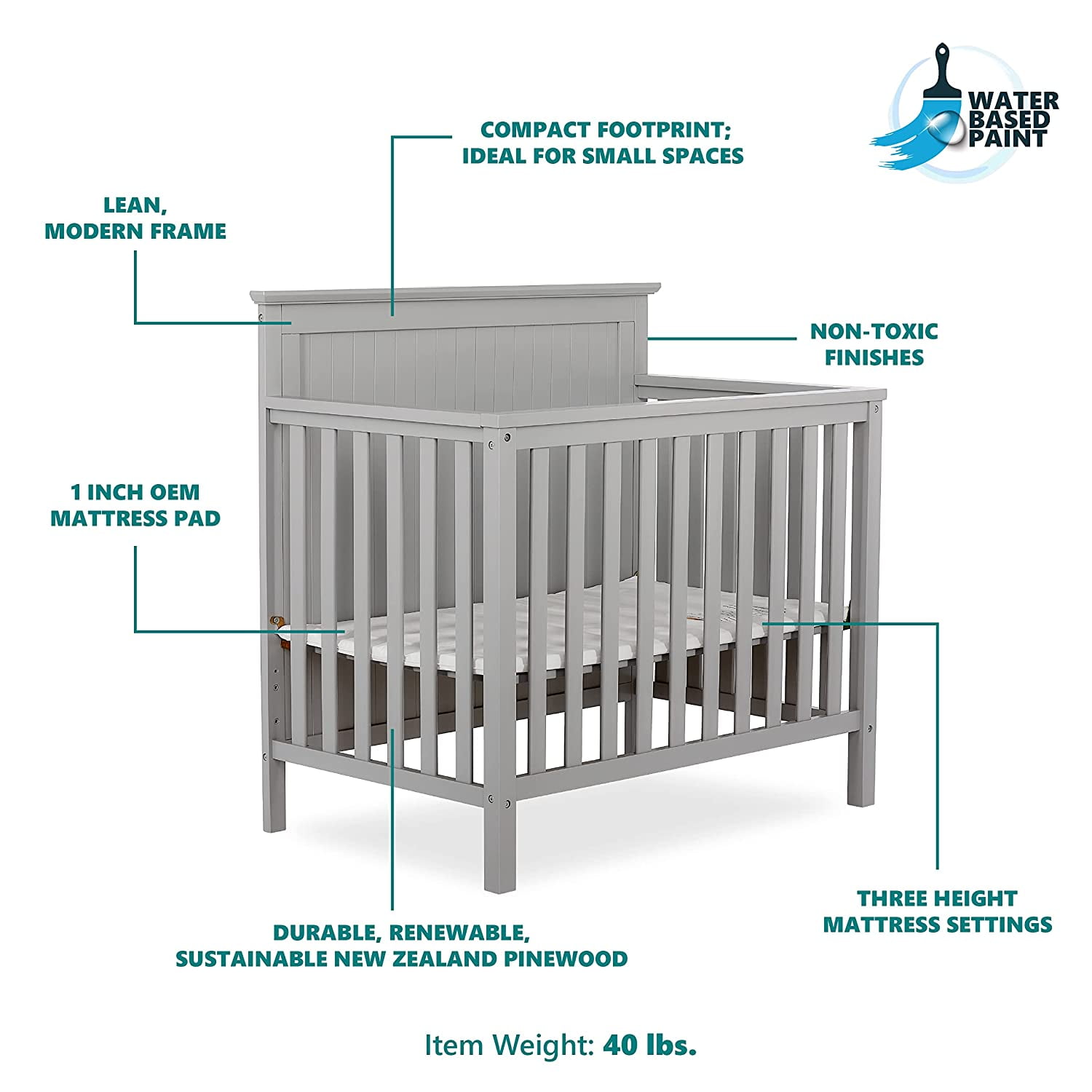 Dream on me sale mini crib dimensions