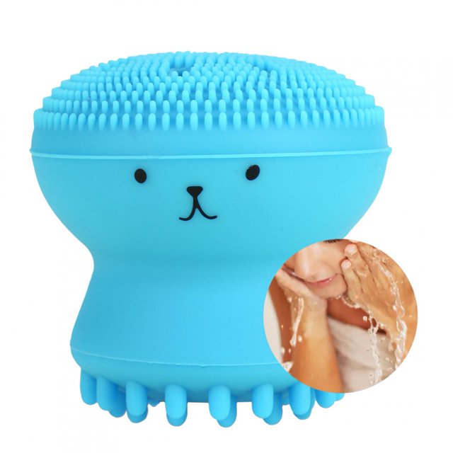 Cepillo de limpieza facial Exfoliante Eliminación de grasa Masaje Medusa Pulpo Herramienta de lavado Azul EOTVIA paquete de 1