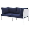 thumbnail image 3 of Lounge Sectional Sofa Chair Table Set, Sunbrella, Aluminum, Metal, Steel, White Blue Navy, Modern Contemporary Urban Design, Outdoor Patio Balcony Cafe Bistro Garden Furniture Hotel Hospitality, 3 of 10