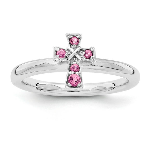Pink Tourmaline Sterling Silver Rhodium Cross Ring