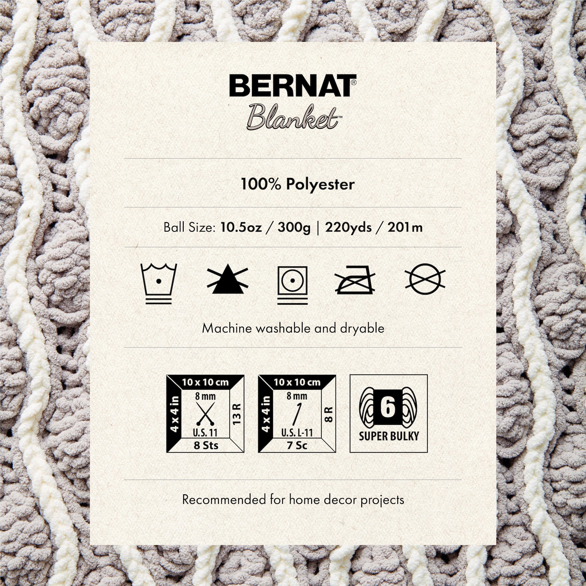 Bernat® Blanket™ #6 Super Bulky Polyester Yarn, Ashen Titanium 10.5oz/300g 220 Yards (2Pk)