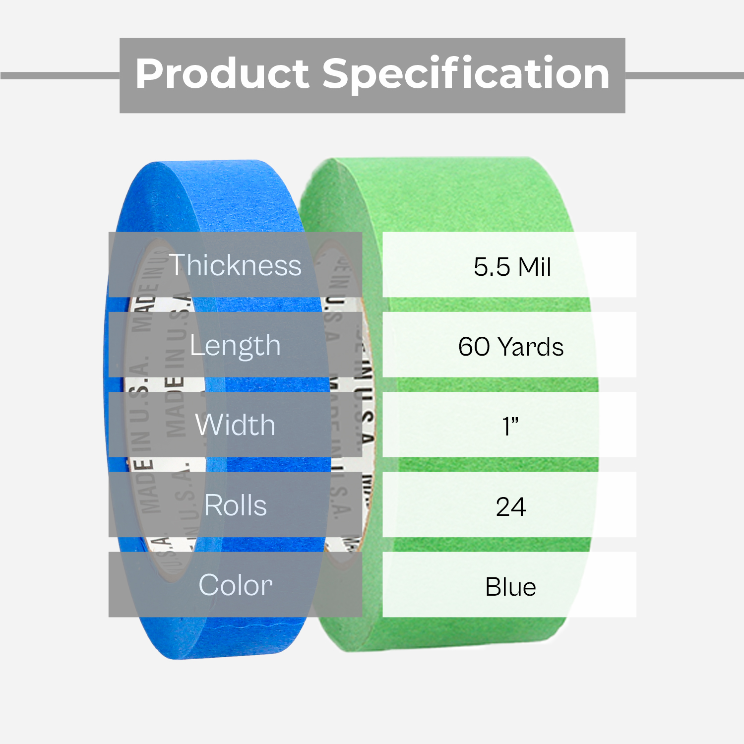 SSBM 5.5 Mil, Painters Masking Adhesive Tape Multi-Use, Surface Protection and Versatile, Blue, 1" x 60 Yards, 3 Core, 24 Rolls