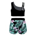 thumbnail image 2 of YIZYIF Kids Girls Sports Gymnastic Outfit 2-piece Set Asymmetric Shoulder Vest with Floral Print Shorts Green Lily 12, 2 of 7