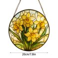 thumbnail image 3 of Outdor Daffodil Stained Glass Window Hanging Yellow With Metal Chain Round Floral Stained Glass For Window Wall Garden Day For, 3 of 5