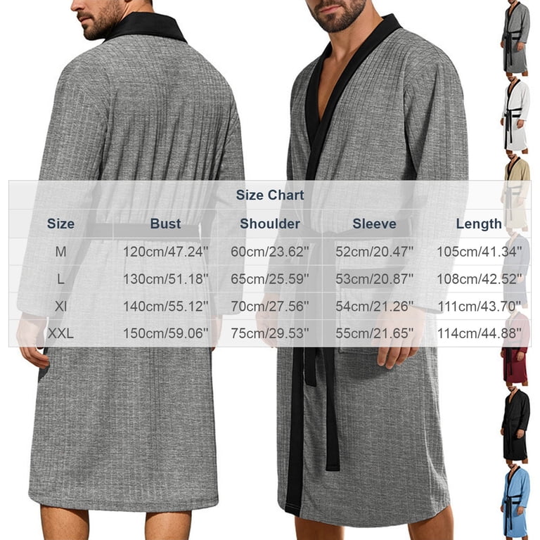 Men Striped Wrap Bathrobe Long Sleeve V Neck Belted Robe with