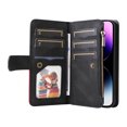 thumbnail image 2 of Multifunctional Case for iPhone 12 Pro/12, [RFID Blocking] 9 Credit Cards Holder with Wrist Strap, Premium PU Leather Zipper Wallet Purse Magnetic Flip Phone Cover For iPhone 12/12 Pro, Black, 2 of 12