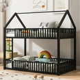 thumbnail image 4 of Black Metal Twin over Twin House Bunk Bed with Fence and Door for Private and Playful Bedtime, 4 of 7