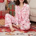 thumbnail image 2 of Women Christmas Pajamas Set Long Sleeve Button Down Shirts Tops and Pants Sets Fall Winter Xmas Holiday Pj Sleepwear Loungewear, 2 of 7