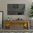 thumbnail image 2 of BTMWAY TV Stand for 55 Inch TV, Wooden TV Cabinet with LED Lights, Storage Drawer and Glass Shelves, Farmhouse Wood TV Console Table for Flat Screen Television, Entertainment Center, Brown, 2 of 7
