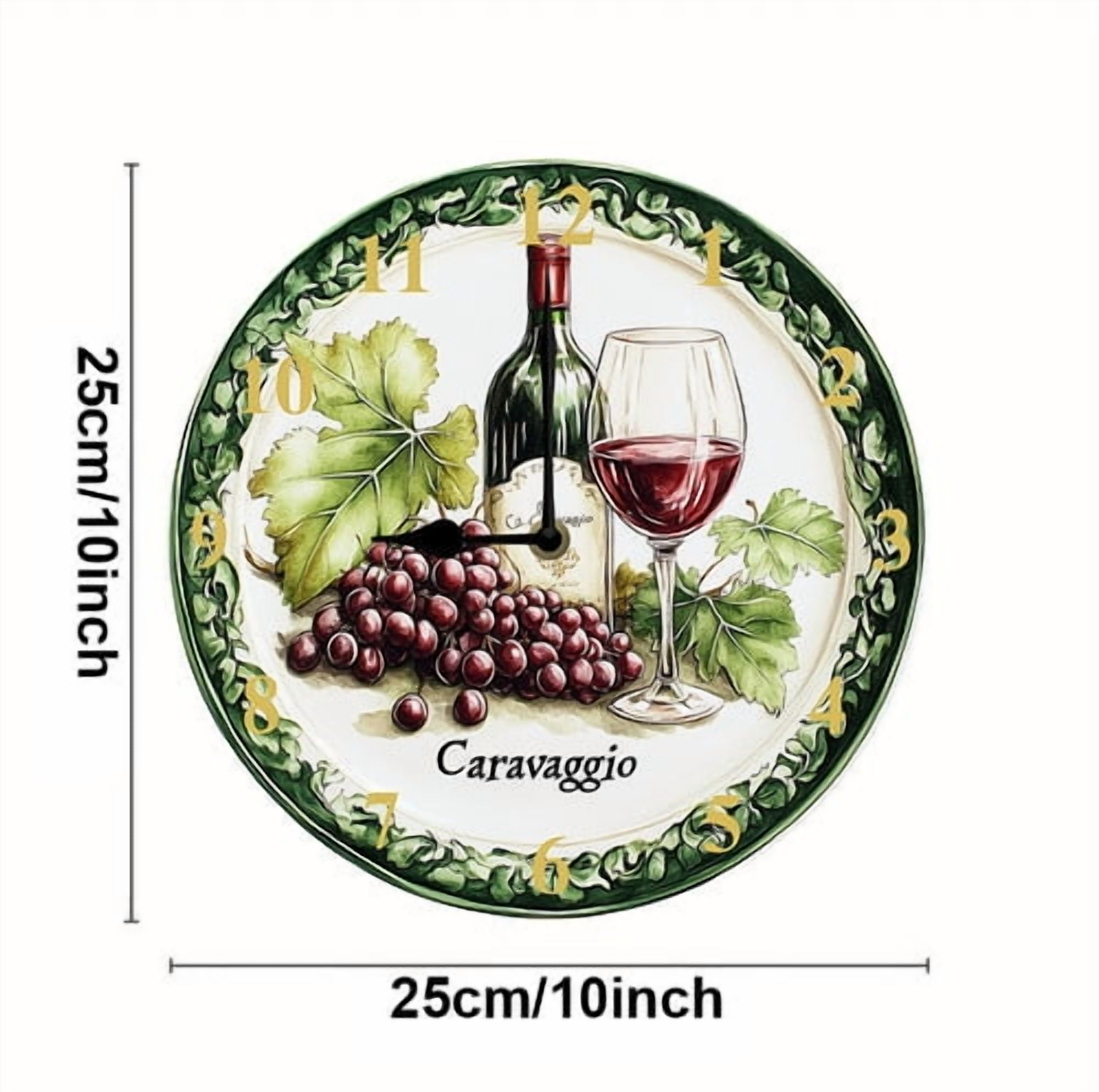 Eveokoki Wall Clock Wine Grape Wood Battery Operated Silent Non-Ticking Clock Decorative for Home Kitchen Living Room Office Bathroom Bedroom 10 Inch