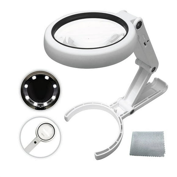 11x Magnifying glass with Light and Stand,Dual Foldable Handheld Magnifying Glass for Close Work, Macular Degeneration, Seniors Reading, Powered by Battery or USB