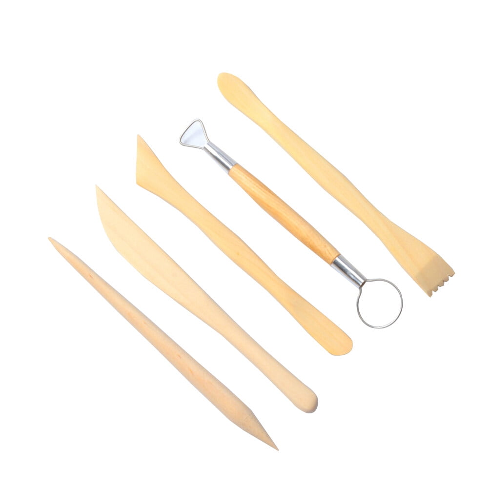 DRAFIDEEP 5Pcs Khaki Clay Carving Tools Wooden Pottery Sculpting and Molding Kit