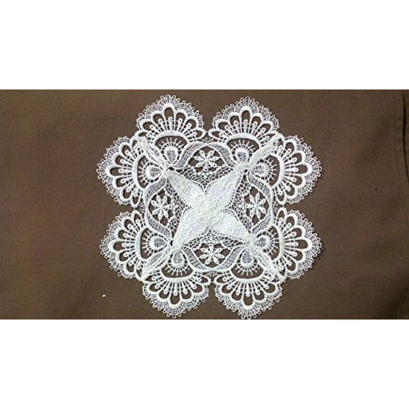 Doily Boutique Square Place Mat or Doily in Bleached White European Lace and Bleached White Fabric, Size 11 inches
