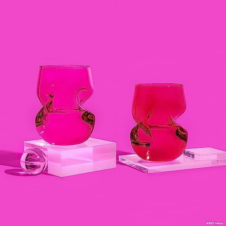 Dragon Glassware x Barbie Stemless Wine Glasses, Pink and Magenta Glass with Finger Indentations, Naturally Aerates Wine, Unique Gift for Wine