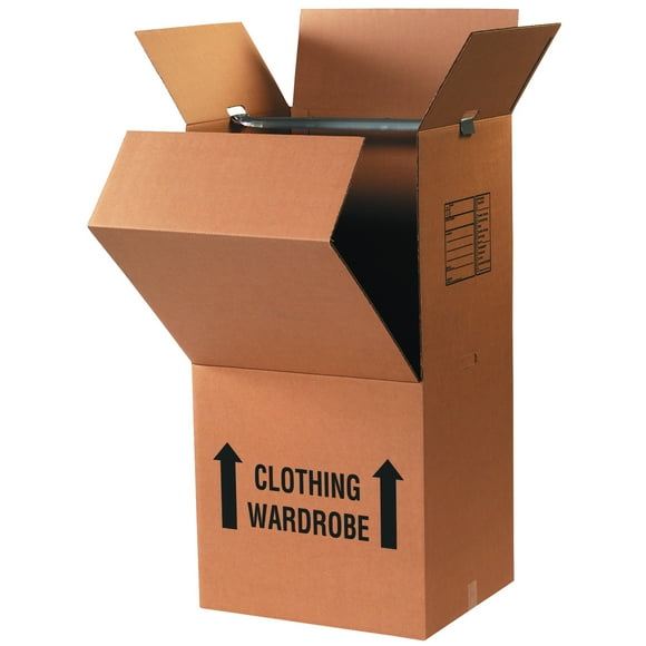 Partners Brand Pre-Printed Wardrobe Moving Boxes, 20" Length x 20" Width x 45" Height, Kraft (Pack of 3)