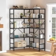 thumbnail image 3 of IDEALHOUSE Bookcases 4 Tier, Black Frame & Smoke Gray Shelves, L-Shaped Metal Corner Bookshelf, Tall Industrial Display Rack for Living Room, Office, 3 of 7