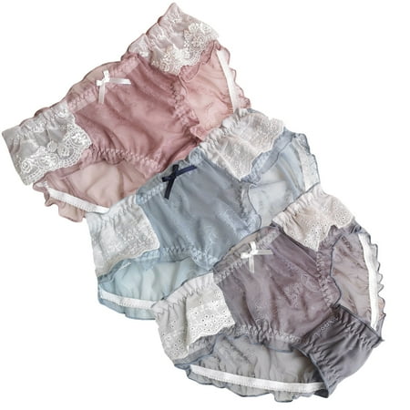 

3PCS Women Girl Lovely Lace Net Gauze Lovely Underpants Mid Waist Underpant 056 Three Mixed Women Girls Panties Cute Lace Mesh Japanese Bottoms Mid Waist Panties M