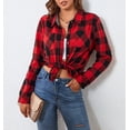 thumbnail image 3 of Alex Vando Plaid Flannel Shirts for Women Long Sleeve, Oversized Womens Casual Flannel Button Down Shirts Blouses Tops,RedBlack XXL, 3 of 6