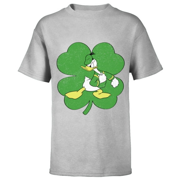 Disney Donald Duck 4-Leaf Clover Retro St. Patrick's Day - Short Sleeve T-Shirt for Kids - Customized-Athletic Heather