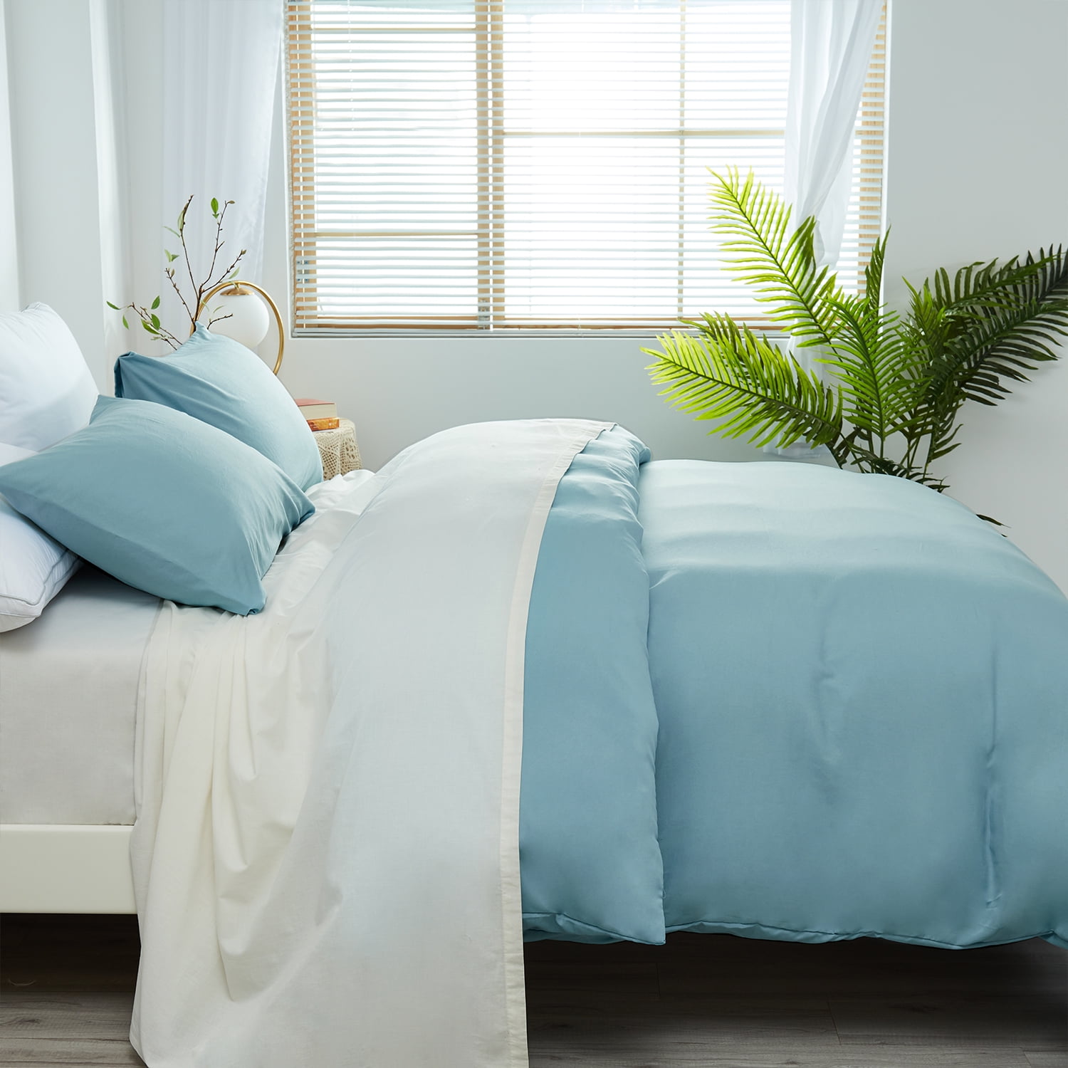 JML 2 Piece Duvet Cover Set, Soft Washed Brushed Microfiber Bedding Set Twin, Solid Blue