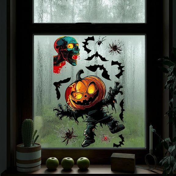 Halloween Window Clings Vintage Ghost Evil Pumpkin Bat Reusable Window Decals for Halloween Fall Party Supplies Home Glass Decor