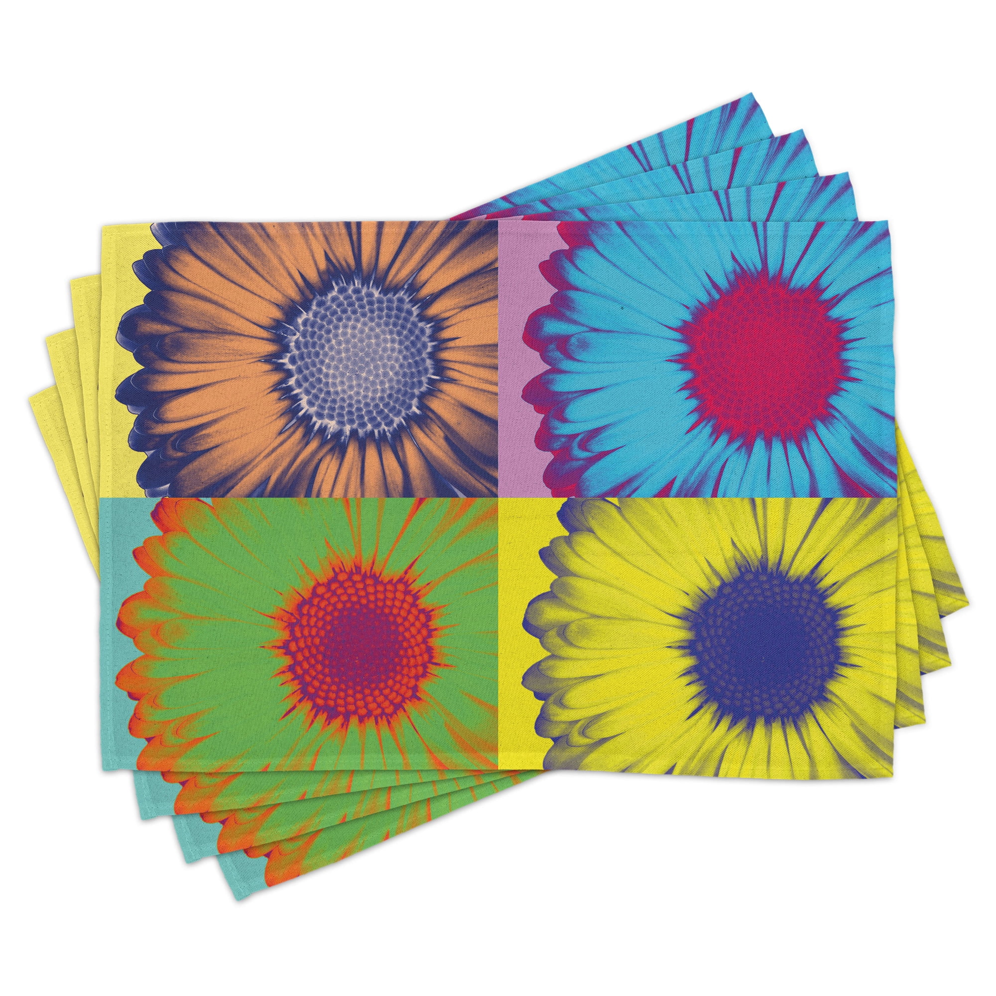 Modern Art Place Mats Set of 4, Pop Art Inspired Colorful Gerber Daisy