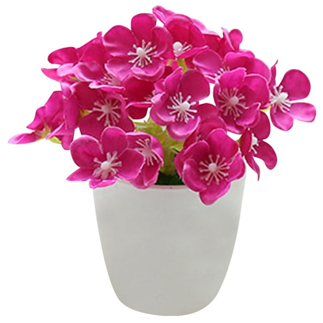 Faux Flower in Pot - Decorative Mini Artificial Potted Plant Fake Bonsai Flower
