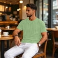 thumbnail image 6 of Men's Shirts Short Sleeve Cotton T-Shirt Crew Neck Light Tees Classic Basic Casual Tops Plain Soft Shirt Mint Green 3XL, 6 of 7