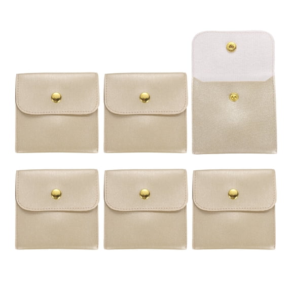 Unique Bargains 6Pcs Mini PU Leather Small Jewelry Bags Soft Jewelry Package Gold