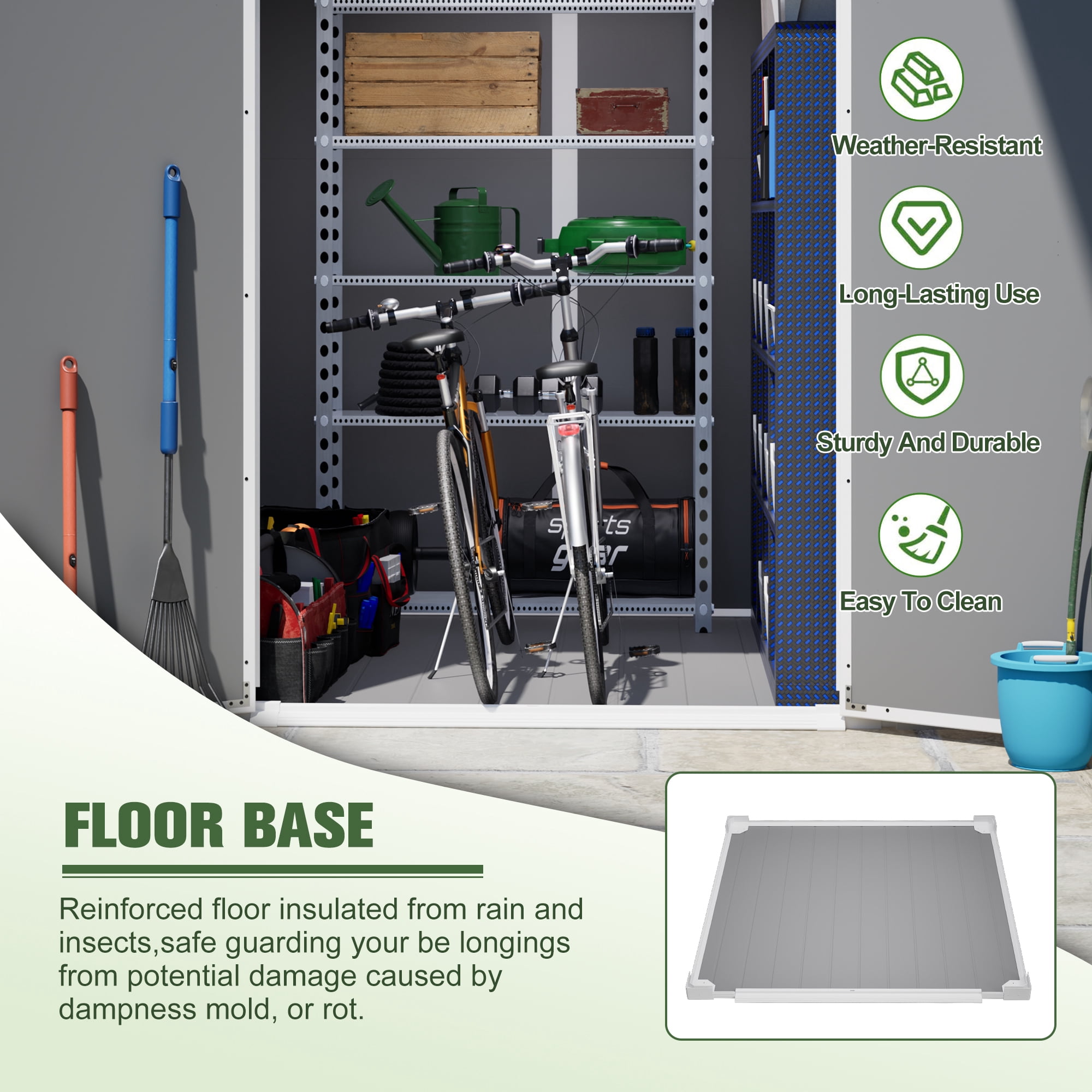 6 x 6 Ft Outdoor Storage Shed with Floor, Resin Tool Shed Heavy Duty Waterproof Plastic Sheds Kit with Window and Lockable Door, Colorfast, for Garden Backyard Patio Outside Tools Shelter