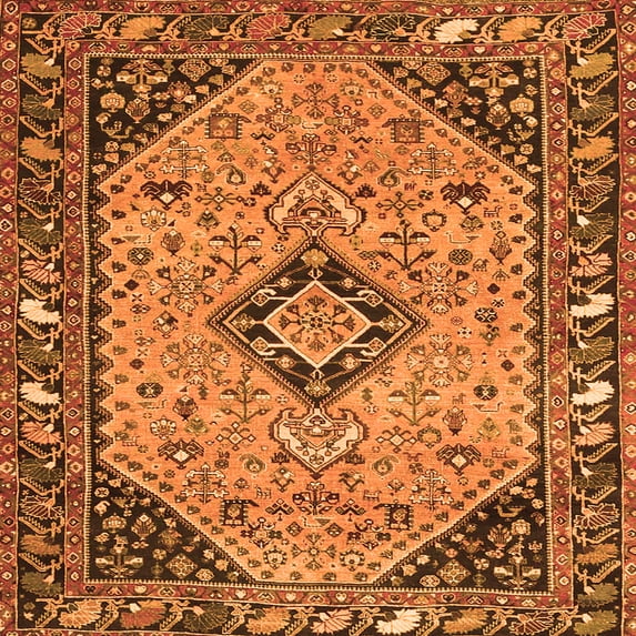 Ahgly Company Indoor Square Medallion Orange Traditional Area Rugs, 4' Square